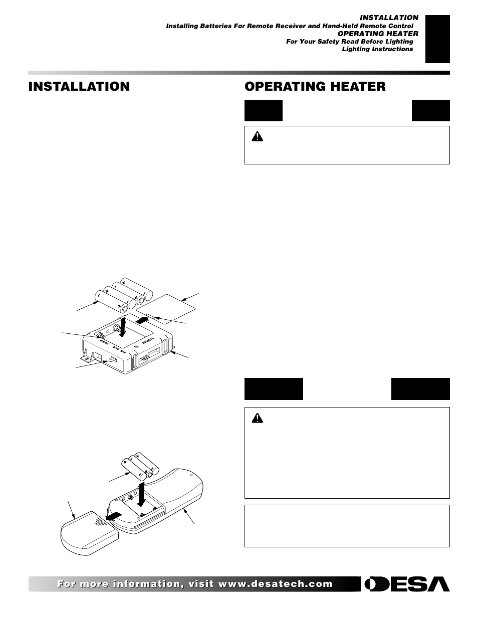Installation, Operating heater, Continued | Desa LMFP33NR User Manual | Page 17 / 34