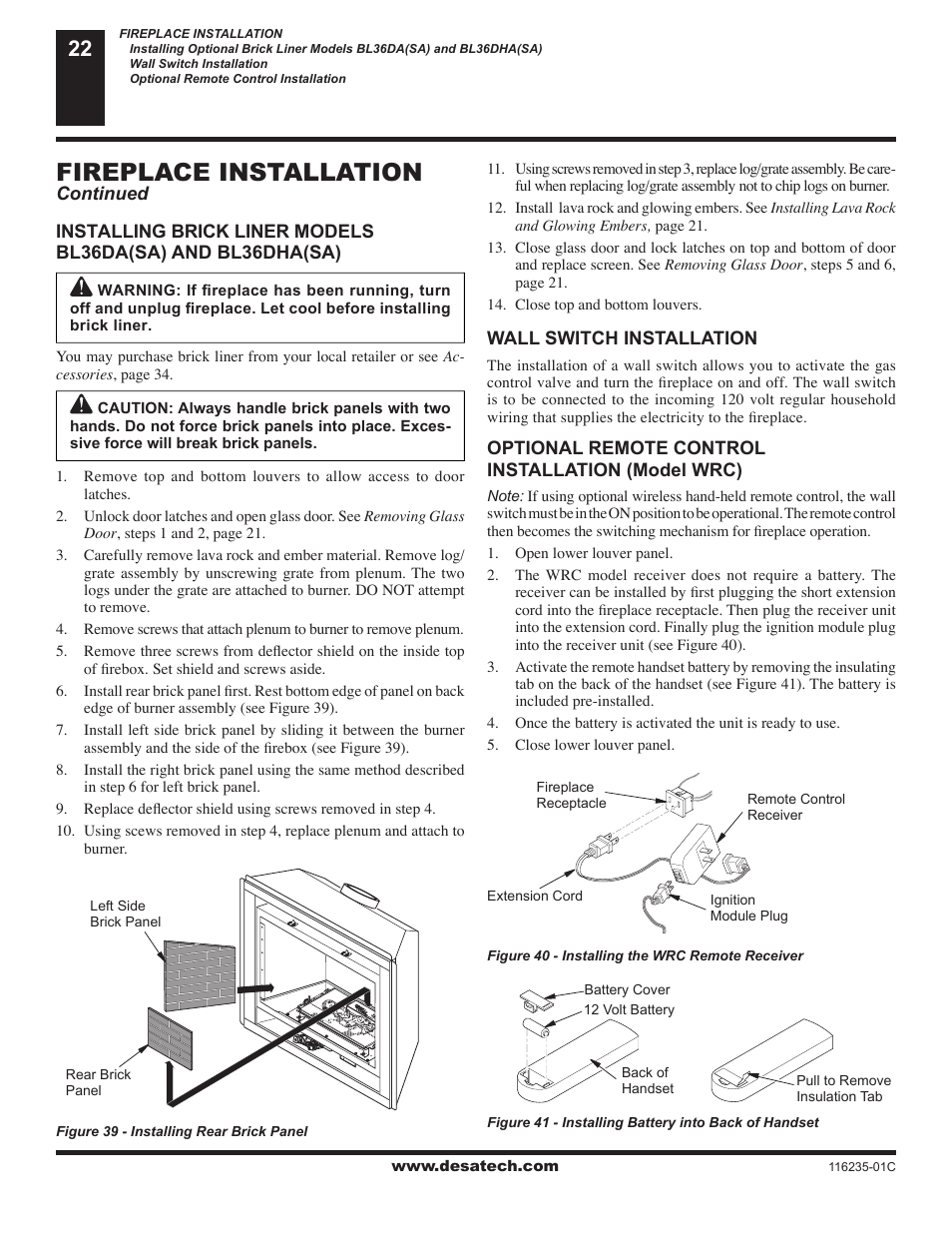 Fireplace installation | Desa (V)VC36NE User Manual | Page 22 / 38