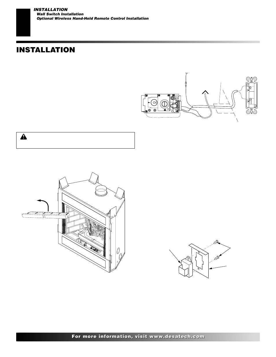 Installation, Wall switch installation, Installing receiver | Desa P324 User Manual | Page 10 / 28
