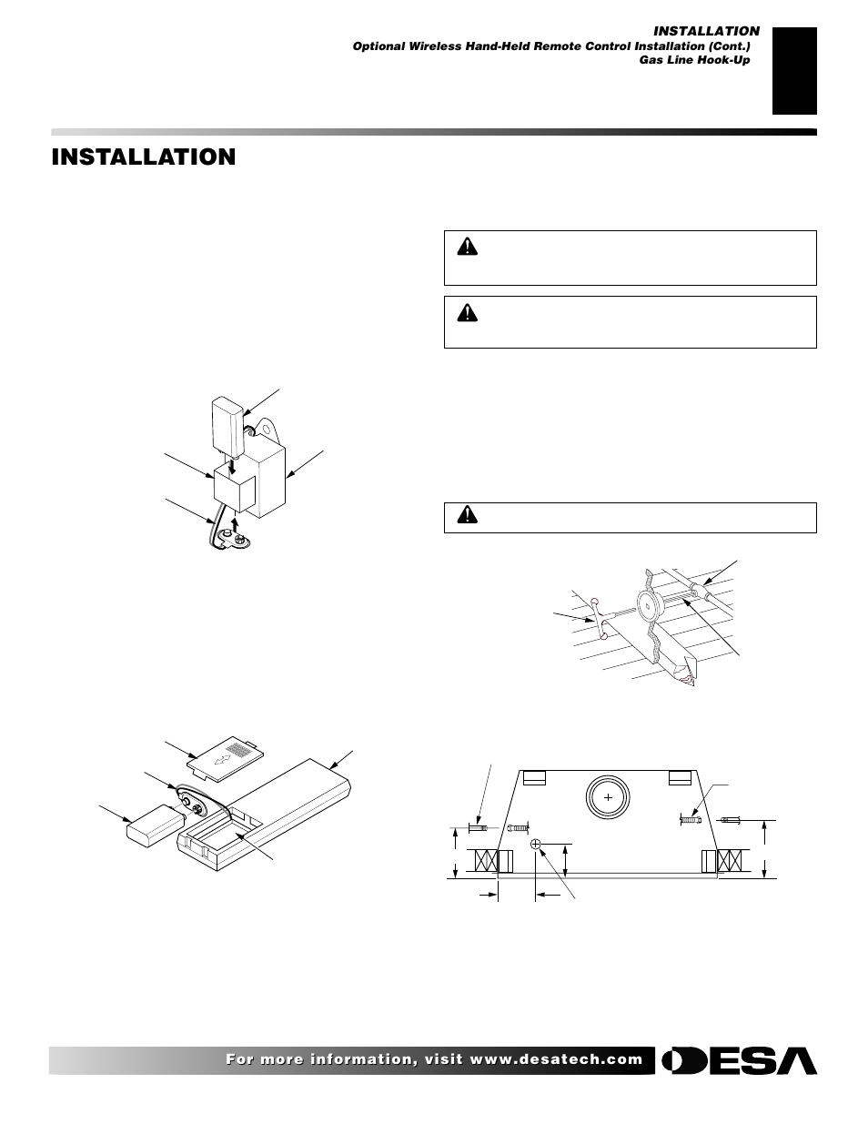 Installation, Continued, Gas line hook-up | Desa P324 User Manual | Page 11 / 28