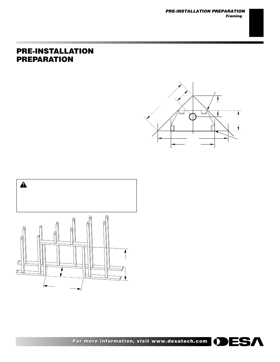 Venting installation, Pre-installation preparation, Continued | Framing | Desa P324 User Manual | Page 7 / 28