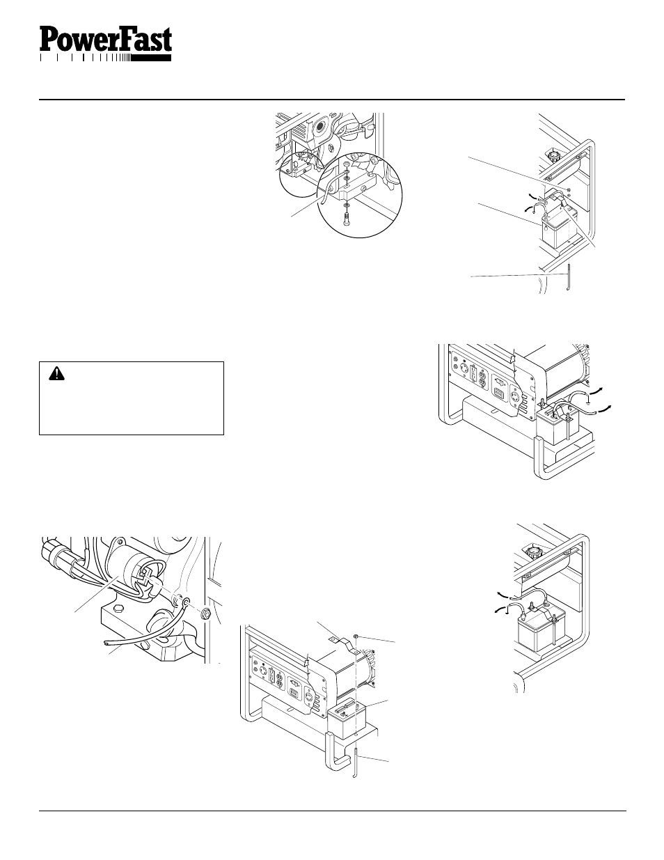 Portable gasoline generators, Battery, Continued | Mounting battery to generator, Installing battery cables to engine | Desa PGH7500IE User Manual | Page 8 / 26