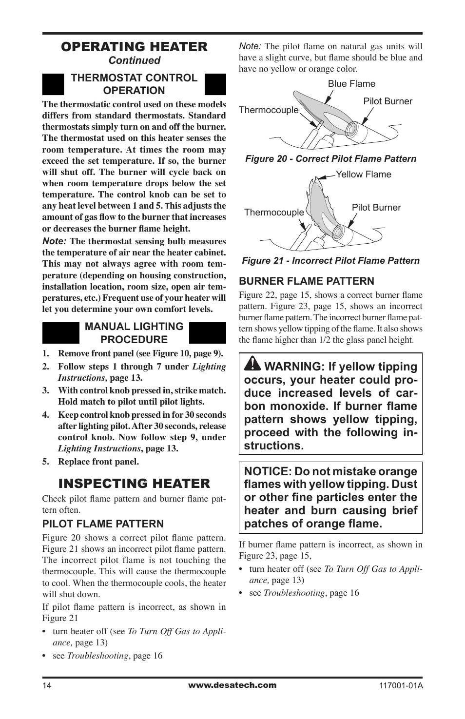 Inspecting heater, Operating heater | Desa GWP6 User Manual | Page 14 / 28