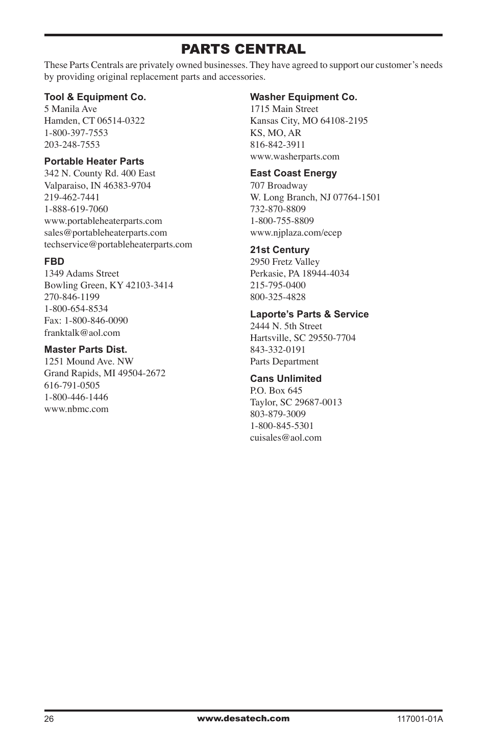 Parts central | Desa GWP6 User Manual | Page 26 / 28