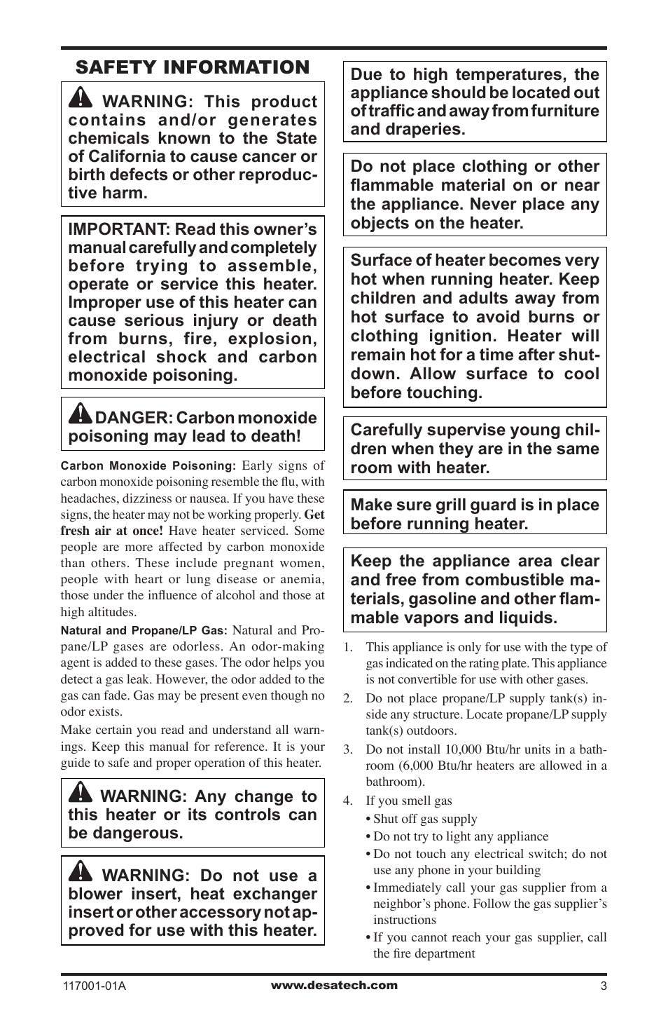 Safety information | Desa GWP6 User Manual | Page 3 / 28