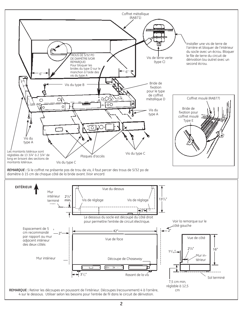 GE Zoneline Standard Sub-Base 230/208V 15 Amp Power Cord Included Installation Instructions User Manual | Page 6 / 8