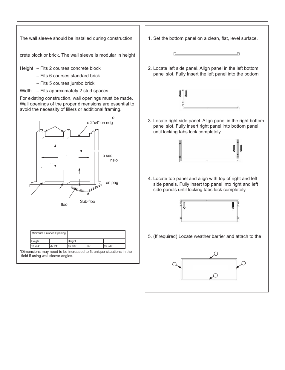 Installation instructions, Step 1: preparation of the wall, Step 2 | Assemble wall sleeve | GE Room Air Conditioner Quick Snap Wall Sleeve Installation Guide User Manual | Page 2 / 10