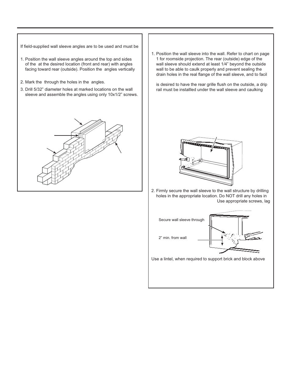 Installation instructions, Step 3: preparation of the wall sleeve | GE Room Air Conditioner Quick Snap Wall Sleeve Installation Guide User Manual | Page 3 / 10