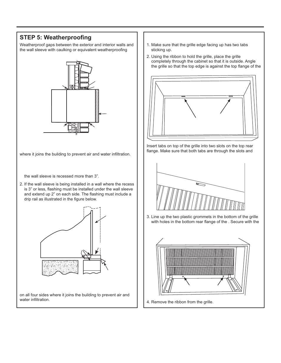 Installation instructions, 67(3:hdwkhusurr¿qj, Step 6: installing the grille | GE Room Air Conditioner Quick Snap Wall Sleeve Installation Guide User Manual | Page 4 / 10