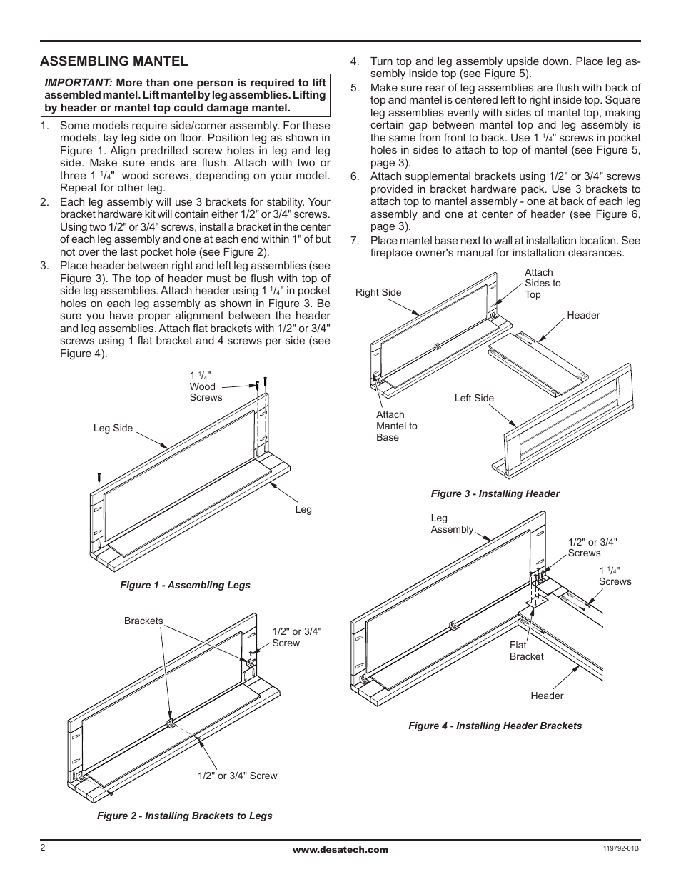 Assembling mantel | Desa Wall Mantel with Base and Trim WS26CP User Manual | Page 2 / 4