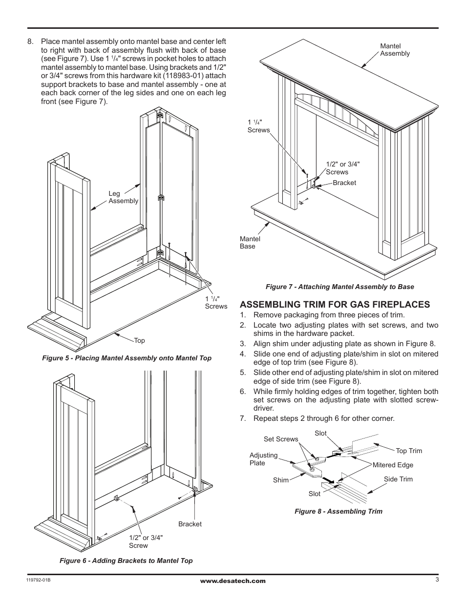 Assembling trim for gas fireplaces | Desa Wall Mantel with Base and Trim WS26CP User Manual | Page 3 / 4