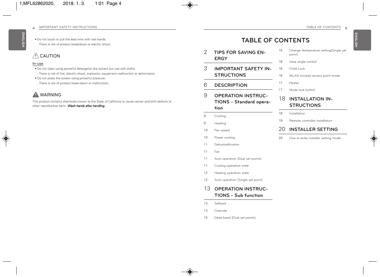 LG Simple Remote Controller Thermostat Use and Care Guide User Manual | Page 3 / 34