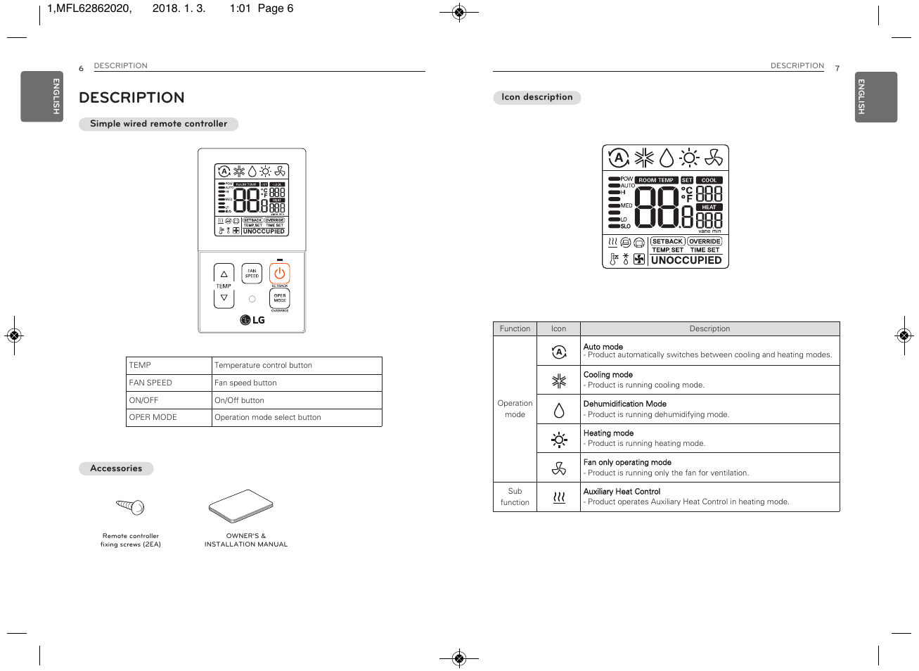 Description | LG Simple Remote Controller Thermostat Use and Care Guide User Manual | Page 4 / 34