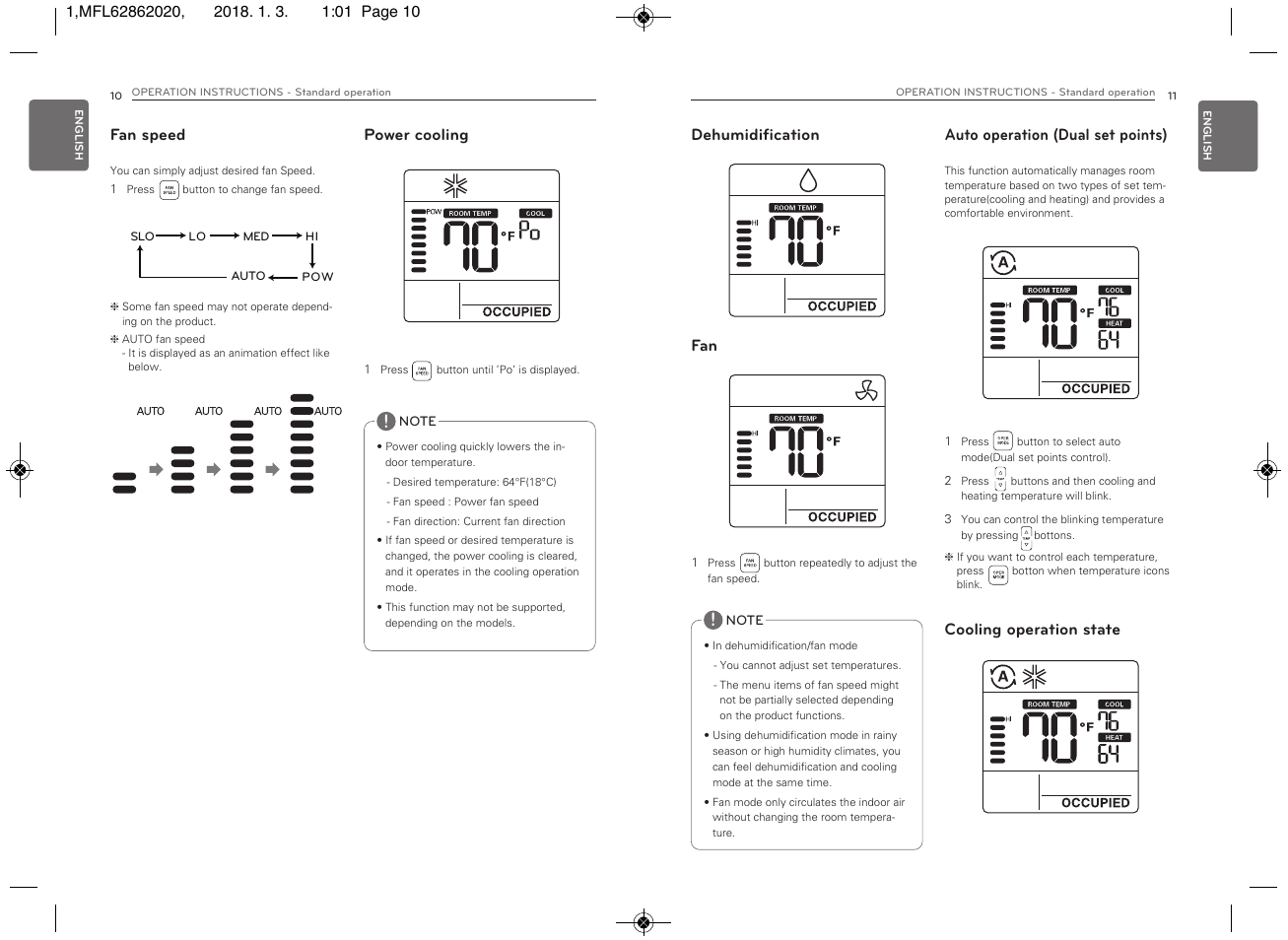 Power cooling cooling operation state | LG Simple Remote Controller Thermostat Use and Care Guide User Manual | Page 6 / 34