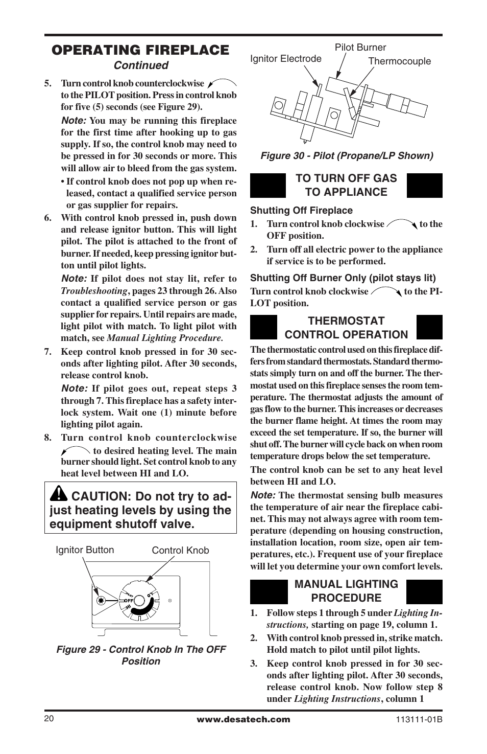 Operating fireplace | Desa VMH26TNC User Manual | Page 20 / 32