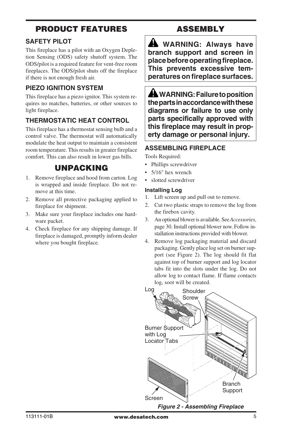 Product features, Unpacking, Assembly | Desa VMH26TNC User Manual | Page 5 / 32