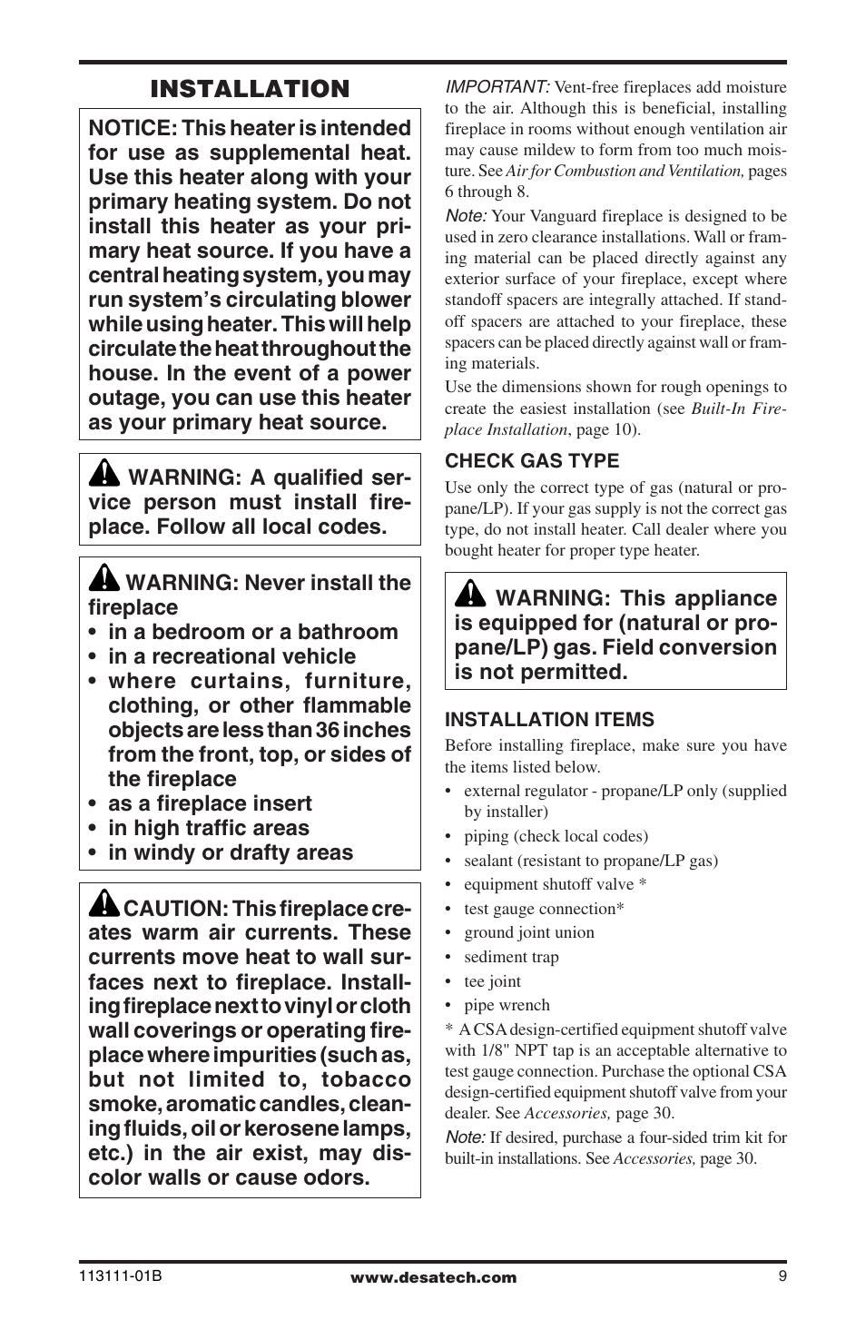 Installation | Desa VMH26TNC User Manual | Page 9 / 32