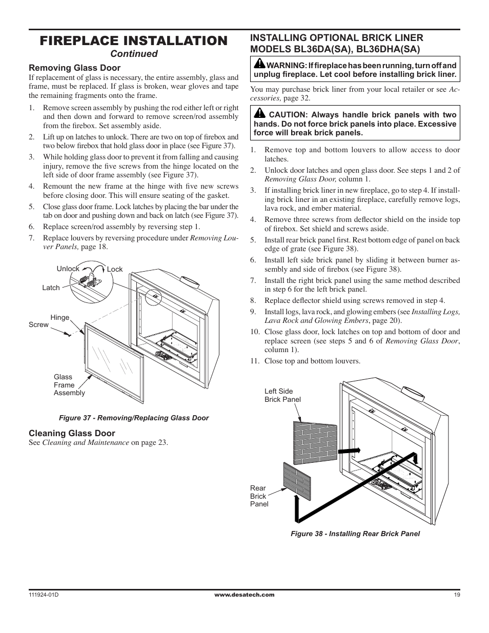 Fireplace installation | Desa (V)K36EN SERIES User Manual | Page 19 / 34