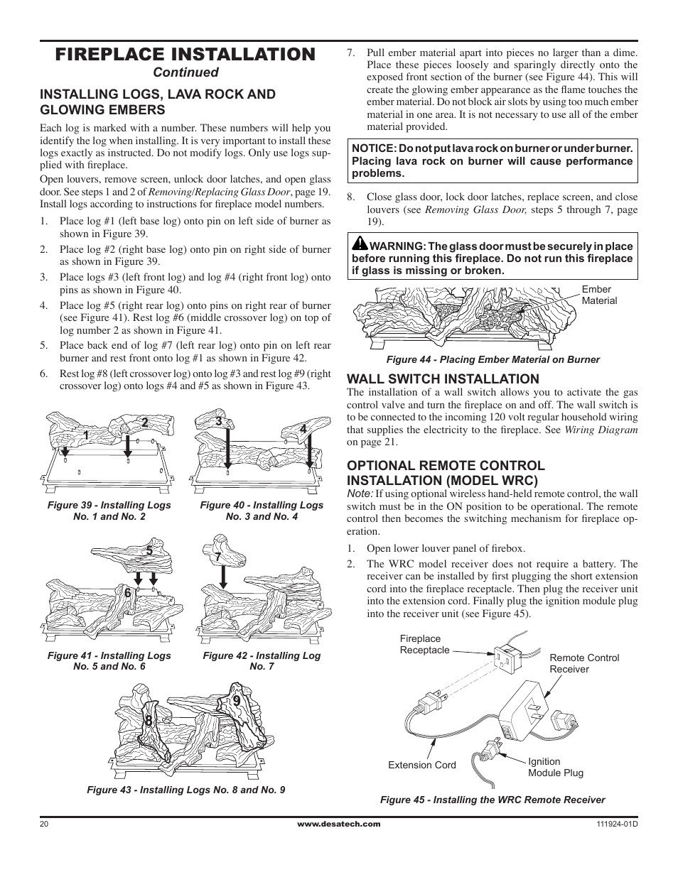 Fireplace installation | Desa (V)K36EN SERIES User Manual | Page 20 / 34