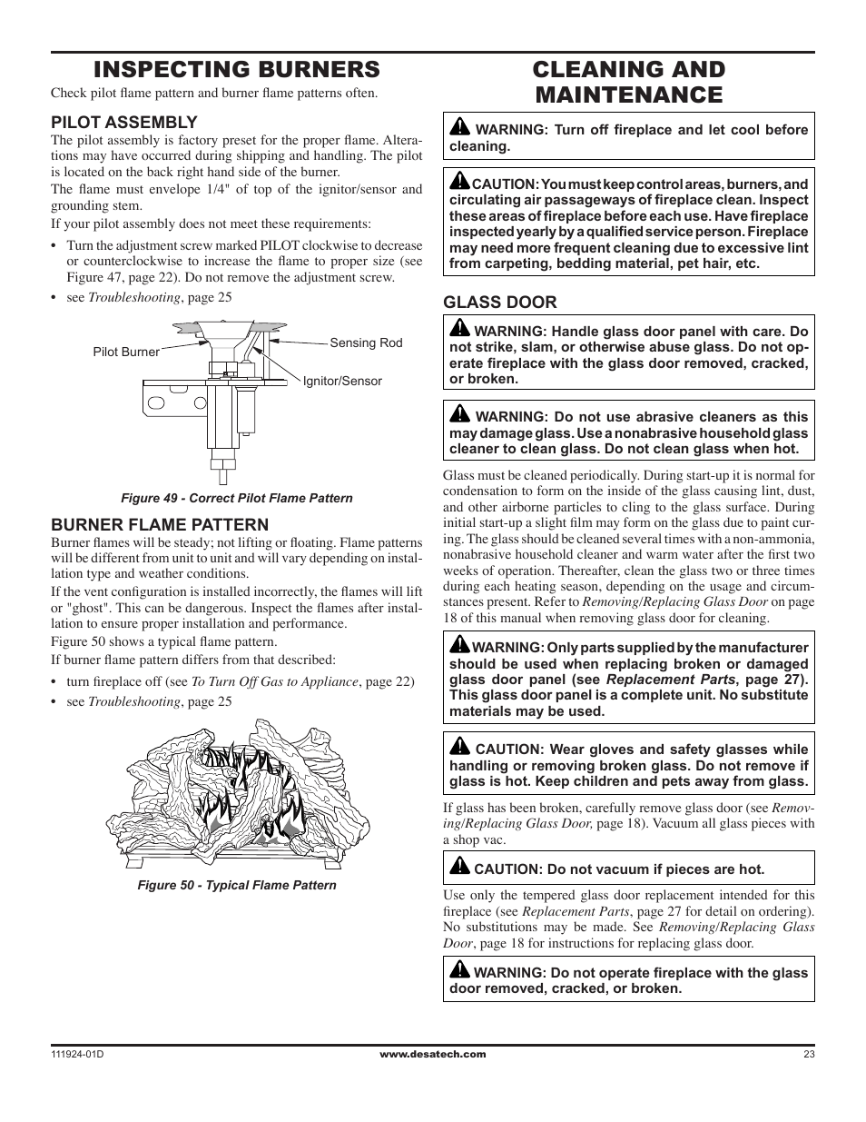 Inspecting burners, Cleaning and maintenance | Desa (V)K36EN SERIES User Manual | Page 23 / 34
