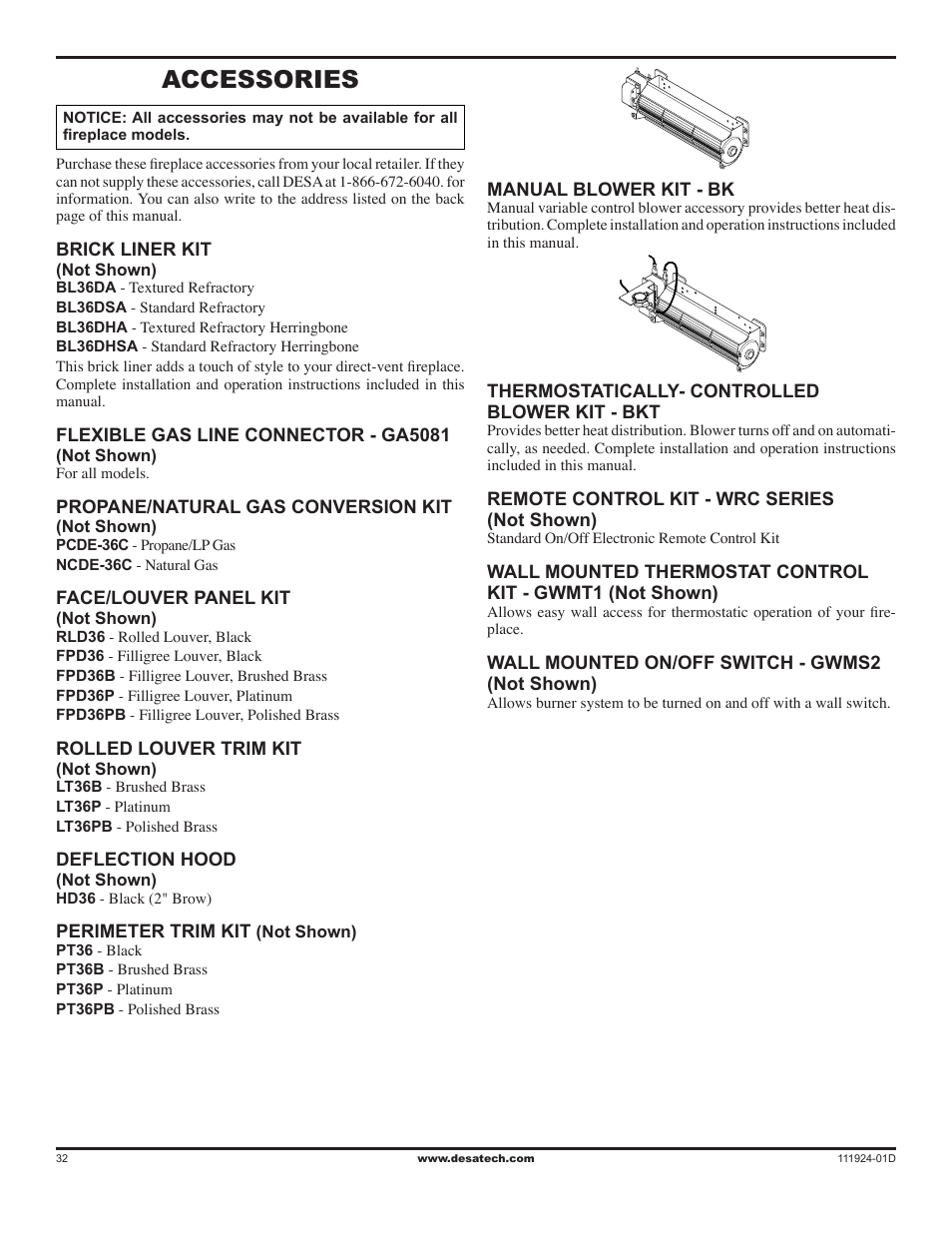 Accessories | Desa (V)K36EN SERIES User Manual | Page 32 / 34