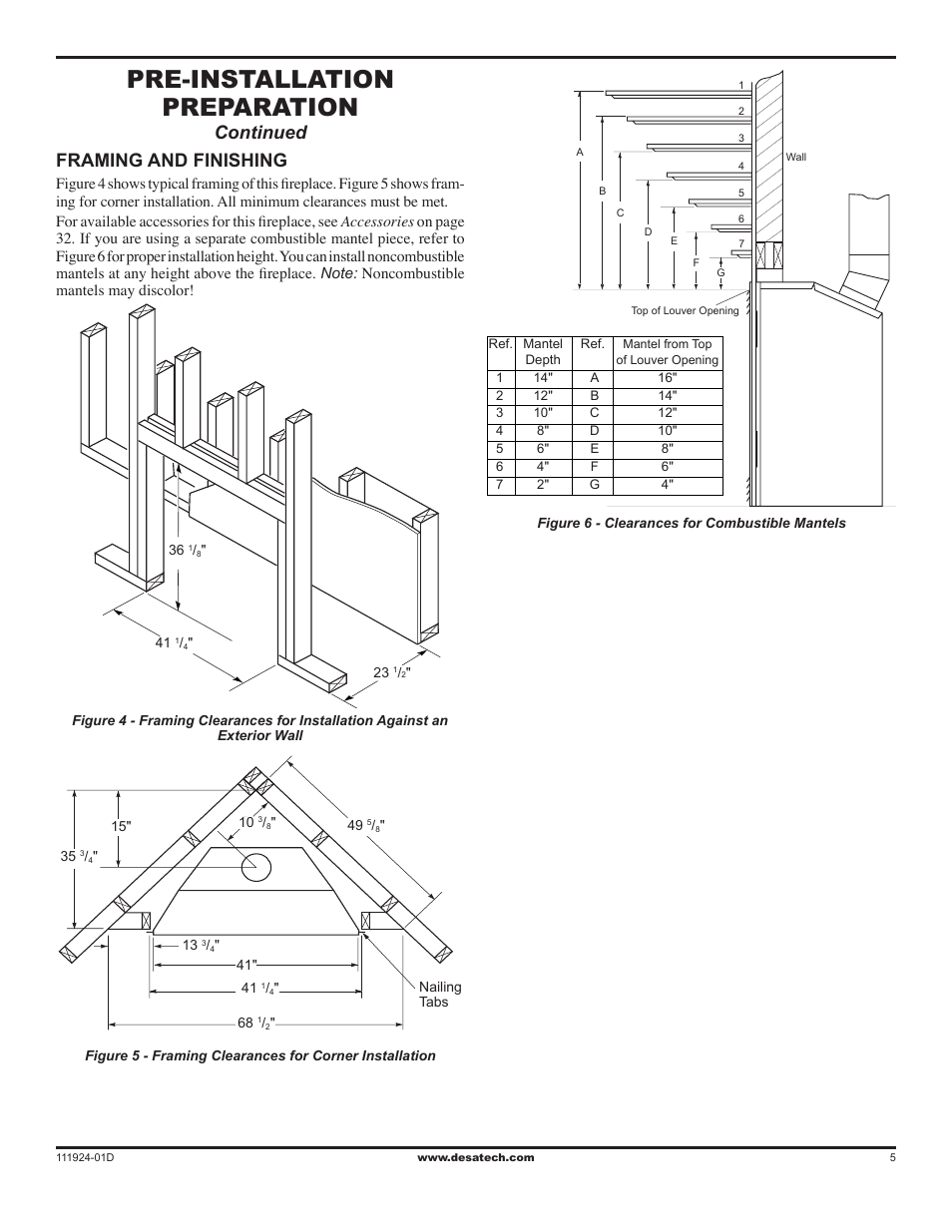 Pre-installation preparation, Framing and finishing, Continued | Desa (V)K36EN SERIES User Manual | Page 5 / 34