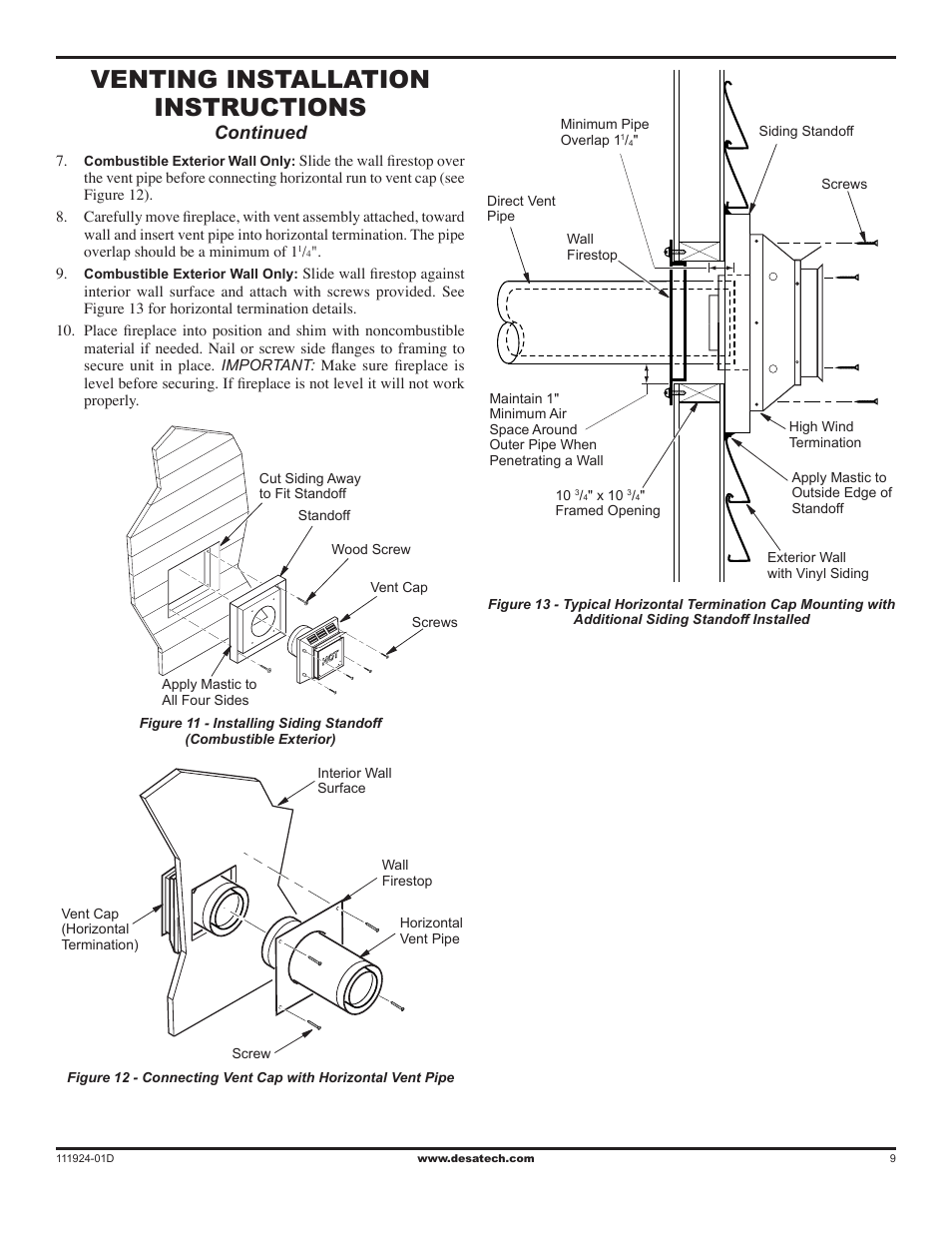 Venting installation instructions, Continued | Desa (V)K36EN SERIES User Manual | Page 9 / 34
