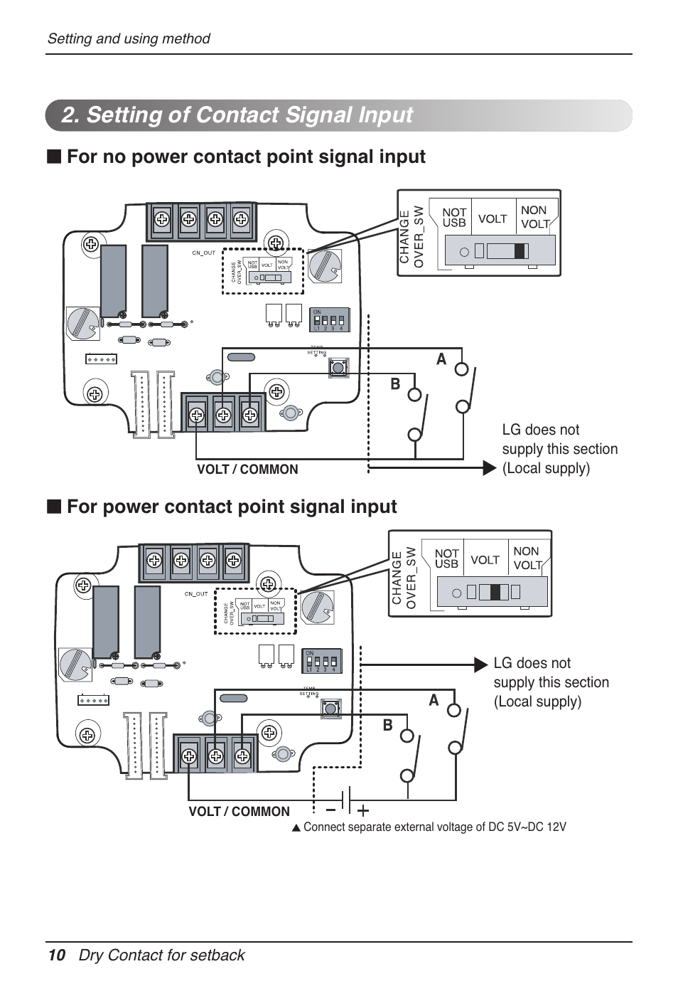 Setting of contact signal input | LG Dry Contact Module - 2 Contact Points 5V & 12V from Indoor PCB Installation User Manual | Page 10 / 128