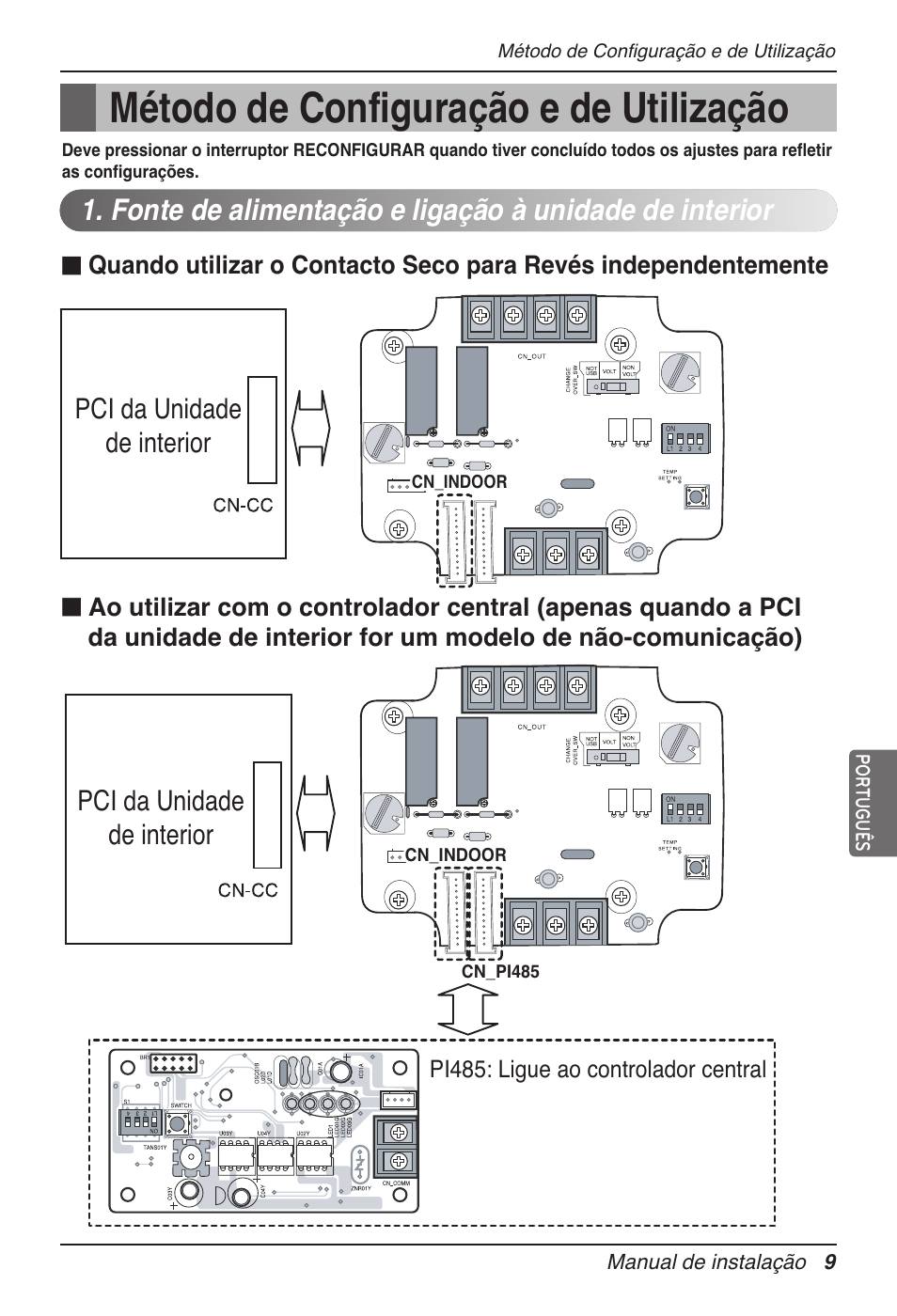 Método de configuração e de utilização | LG Dry Contact Module - 2 Contact Points 5V & 12V from Indoor PCB Installation User Manual | Page 105 / 128