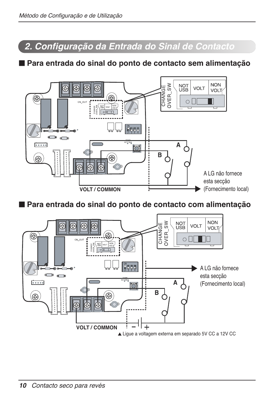 Configuração da entrada do sinal de contacto | LG Dry Contact Module - 2 Contact Points 5V & 12V from Indoor PCB Installation User Manual | Page 106 / 128