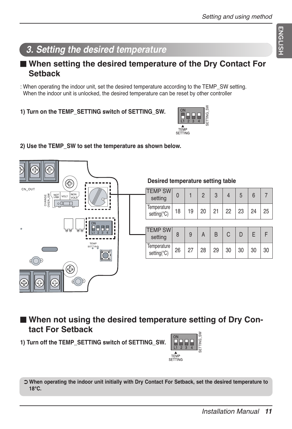 Setting the desired temperature | LG Dry Contact Module - 2 Contact Points 5V & 12V from Indoor PCB Installation User Manual | Page 11 / 128