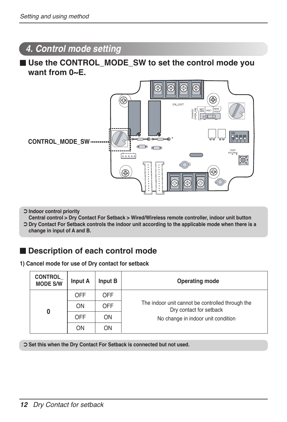 Control mode setting | LG Dry Contact Module - 2 Contact Points 5V & 12V from Indoor PCB Installation User Manual | Page 12 / 128