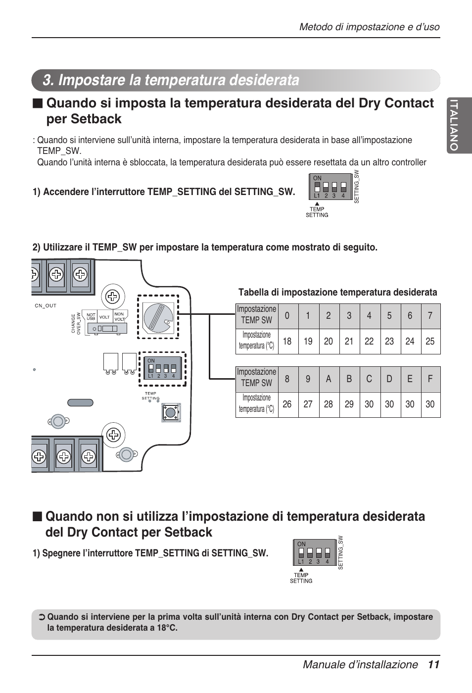 Impostare la temperatura desiderata | LG Dry Contact Module - 2 Contact Points 5V & 12V from Indoor PCB Installation User Manual | Page 27 / 128