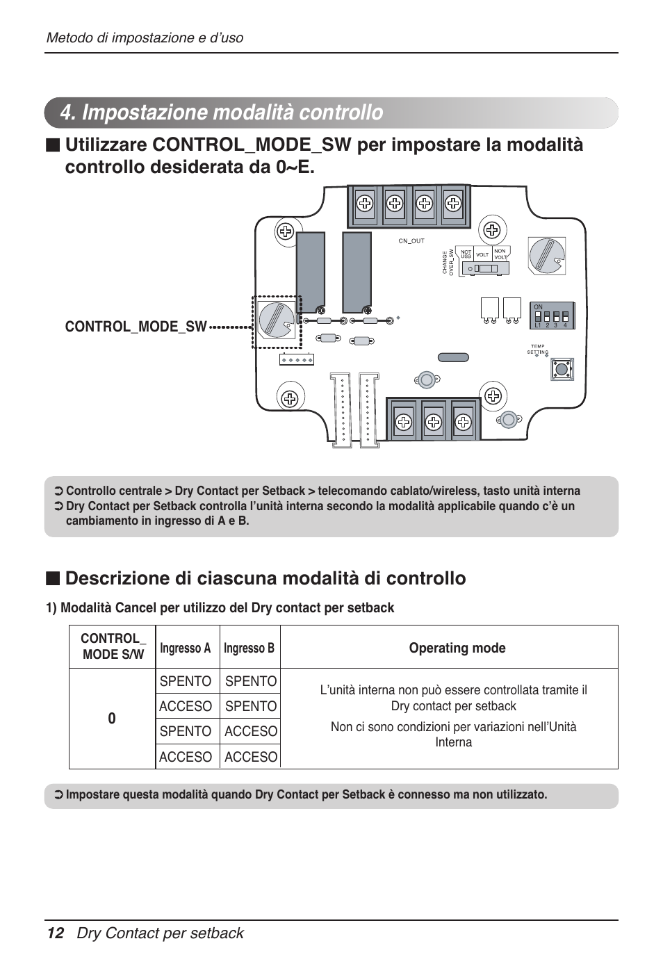 Impostazione modalità controllo | LG Dry Contact Module - 2 Contact Points 5V & 12V from Indoor PCB Installation User Manual | Page 28 / 128