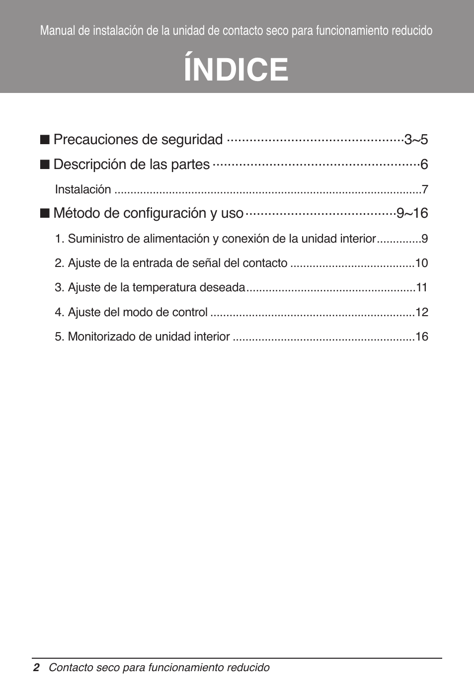 Índice | LG Dry Contact Module - 2 Contact Points 5V & 12V from Indoor PCB Installation User Manual | Page 34 / 128