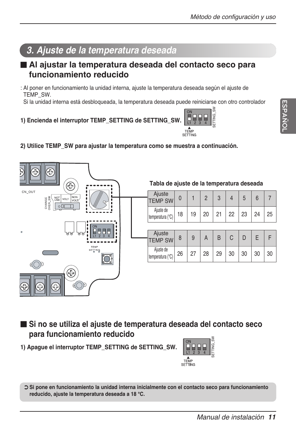 Ajuste de la temperatura deseada | LG Dry Contact Module - 2 Contact Points 5V & 12V from Indoor PCB Installation User Manual | Page 43 / 128