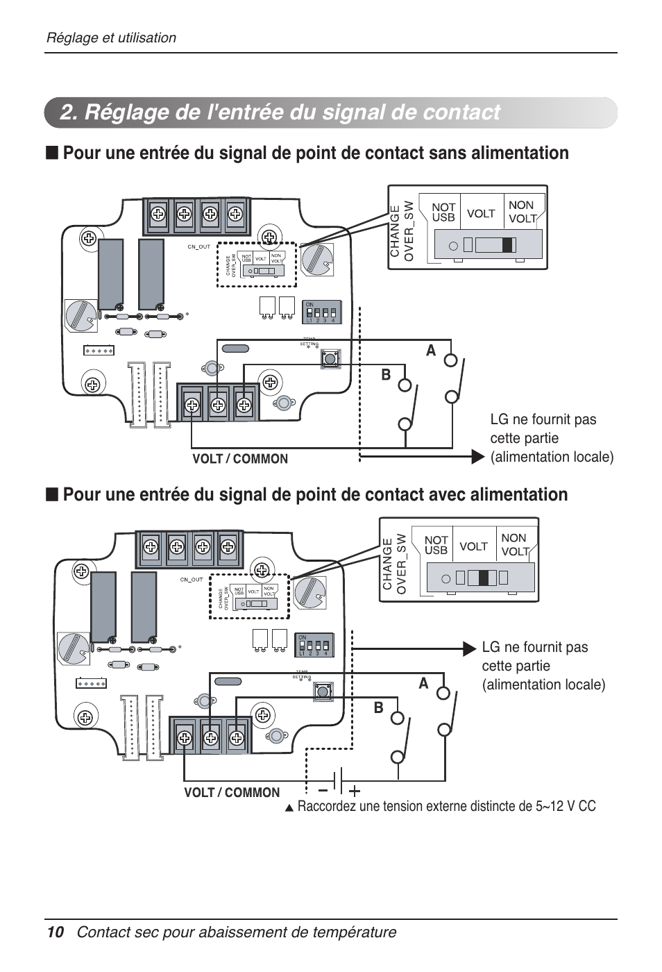 Réglage de l'entrée du signal de contact | LG Dry Contact Module - 2 Contact Points 5V & 12V from Indoor PCB Installation User Manual | Page 58 / 128