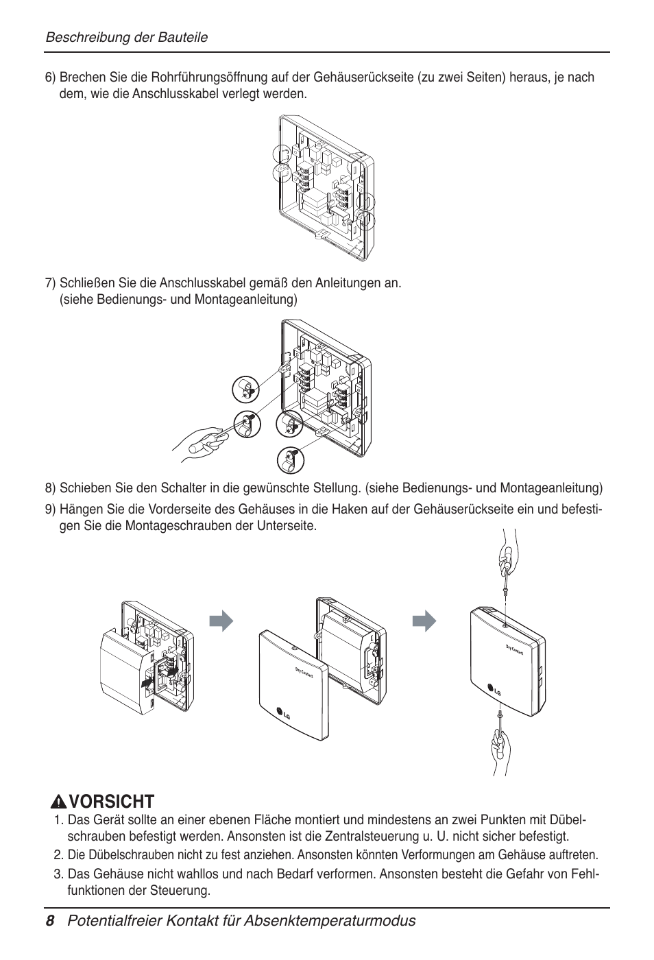 Vorsicht | LG Dry Contact Module - 2 Contact Points 5V & 12V from Indoor PCB Installation User Manual | Page 72 / 128