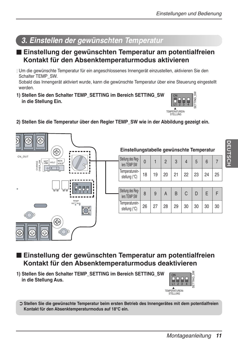 Einstellen der gewünschten temperatur | LG Dry Contact Module - 2 Contact Points 5V & 12V from Indoor PCB Installation User Manual | Page 75 / 128