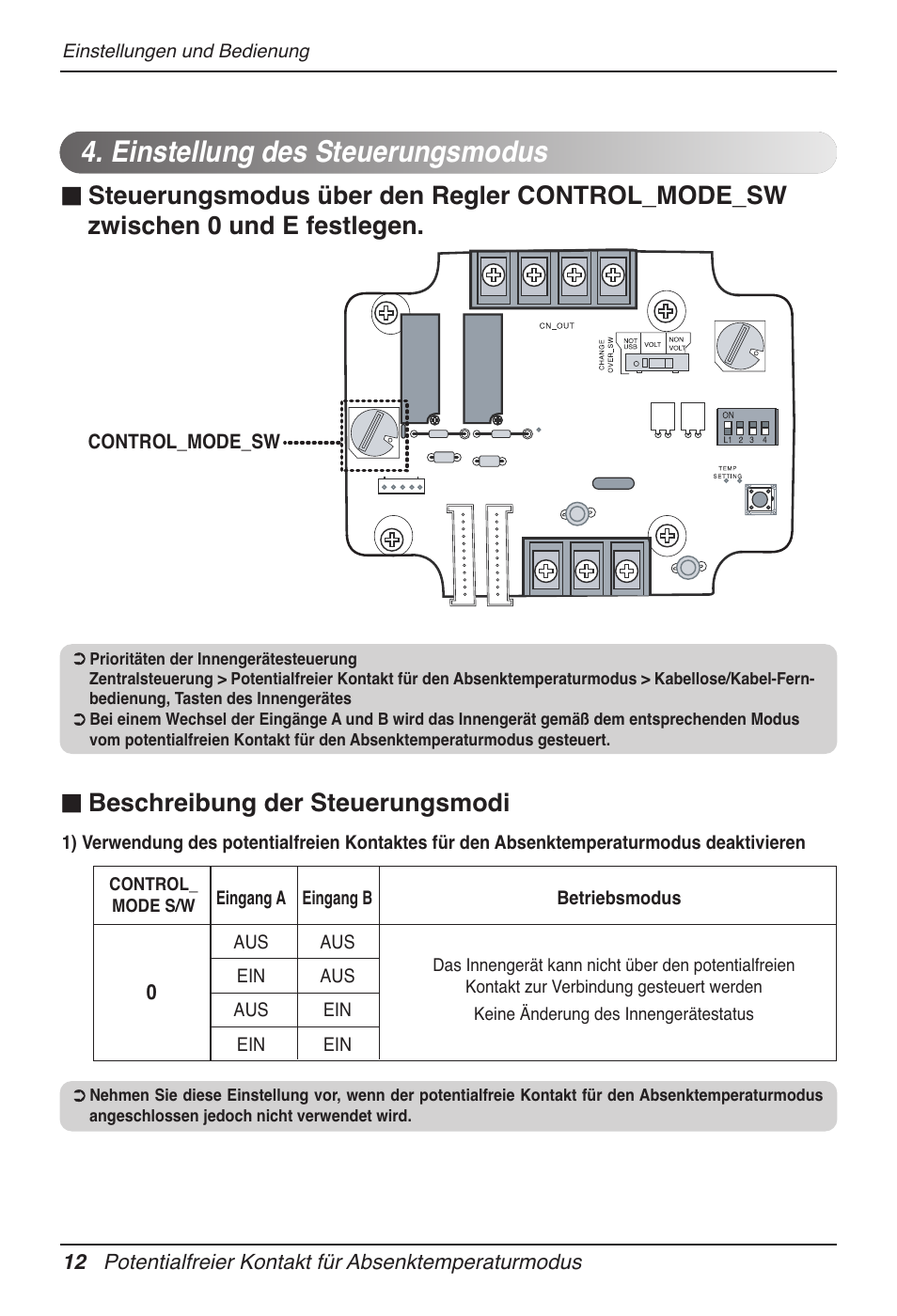 Einstellung des steuerungsmodus | LG Dry Contact Module - 2 Contact Points 5V & 12V from Indoor PCB Installation User Manual | Page 76 / 128