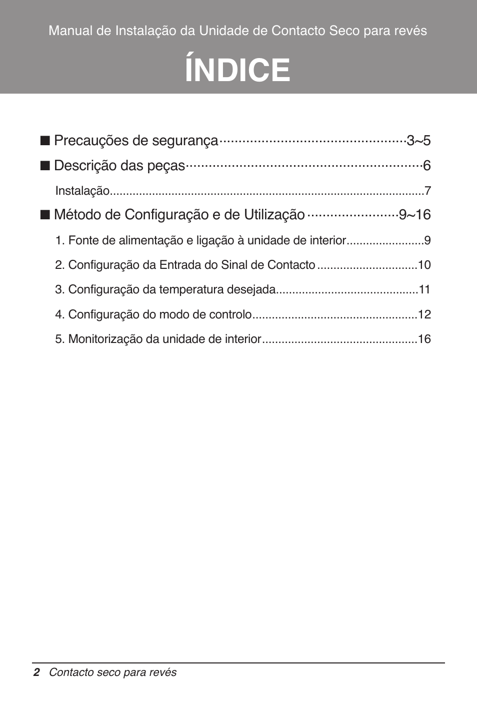 Índice | LG Dry Contact Module - 2 Contact Points 5V & 12V from Indoor PCB Installation User Manual | Page 98 / 128