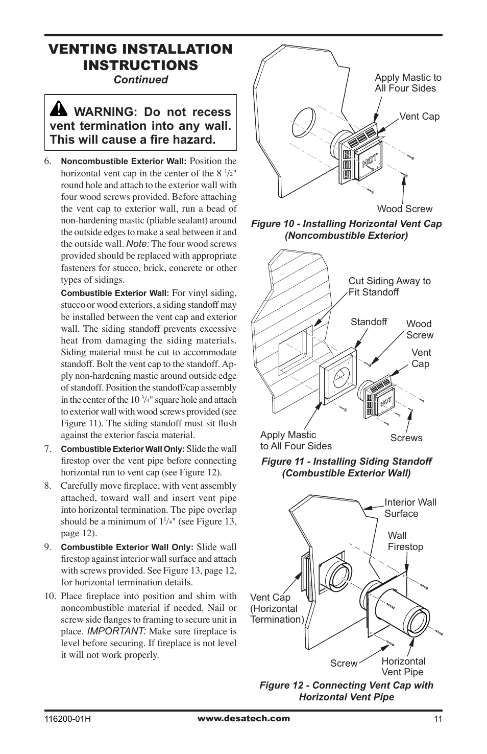 Venting installation instructions | Desa (V)VC36N Series User Manual | Page 11 / 44