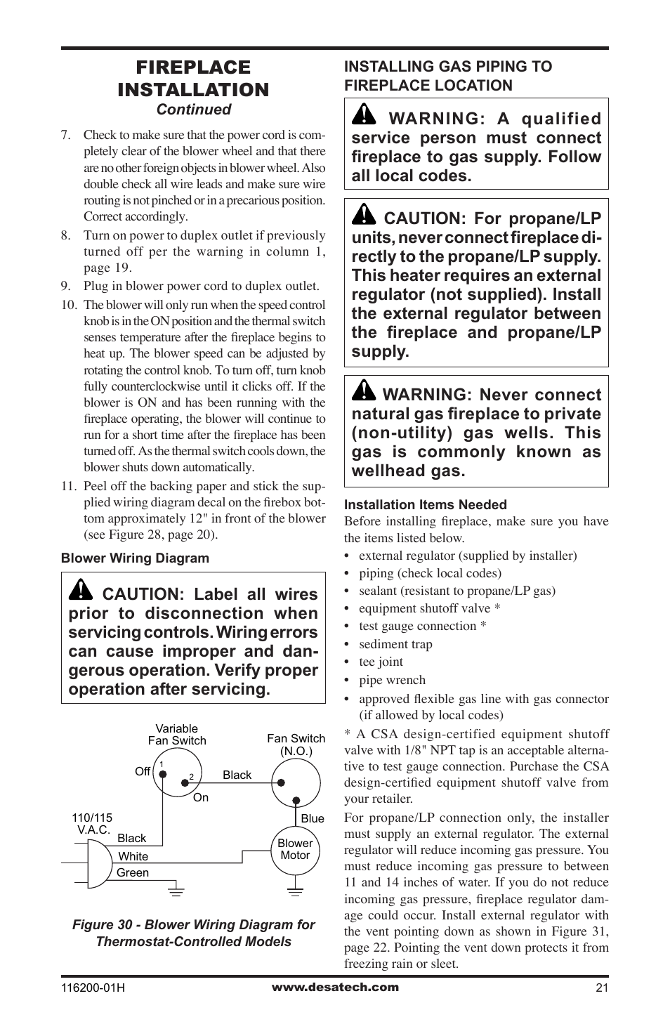 Fireplace installation | Desa (V)VC36N Series User Manual | Page 21 / 44
