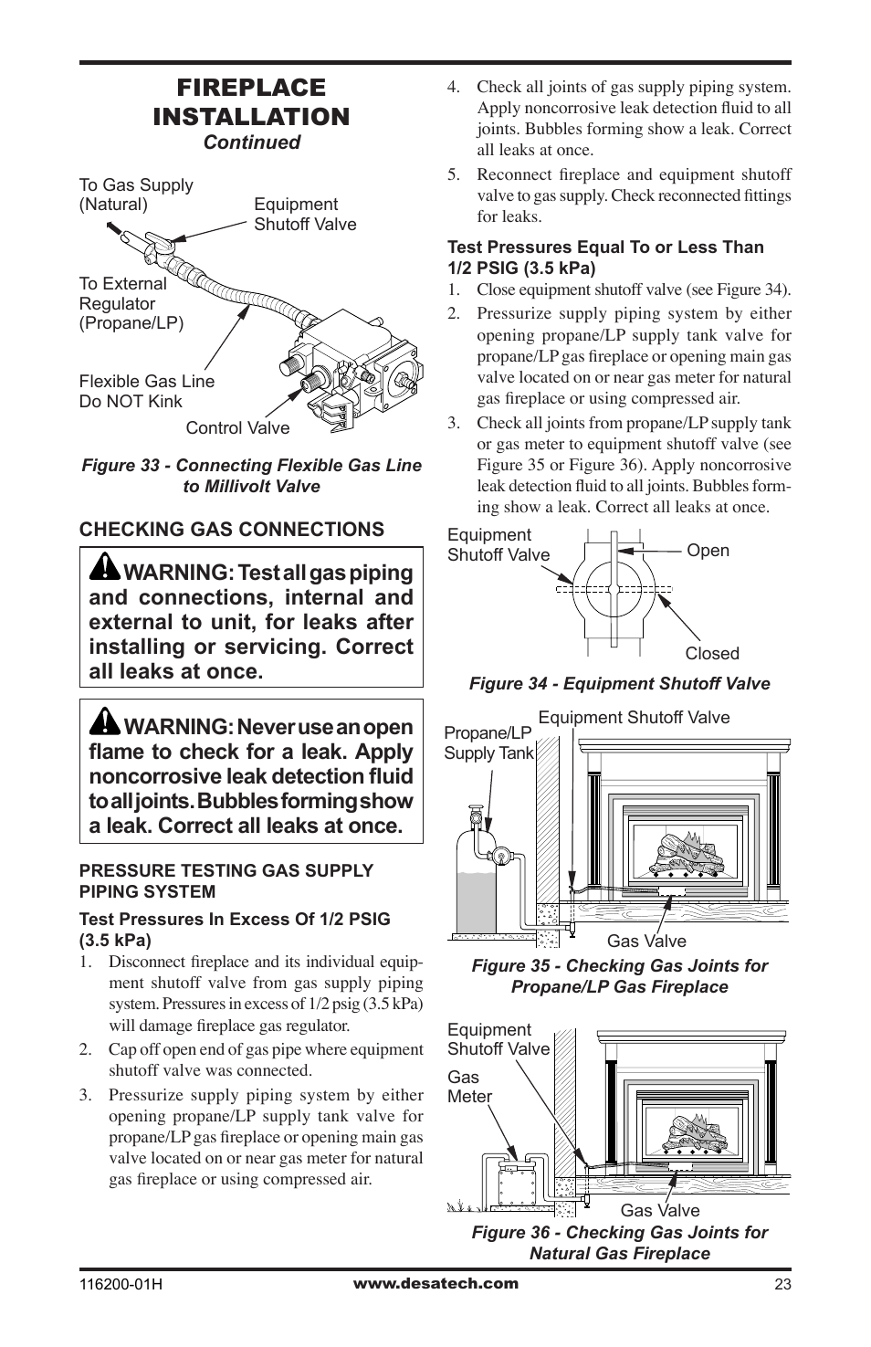 Fireplace installation | Desa (V)VC36N Series User Manual | Page 23 / 44