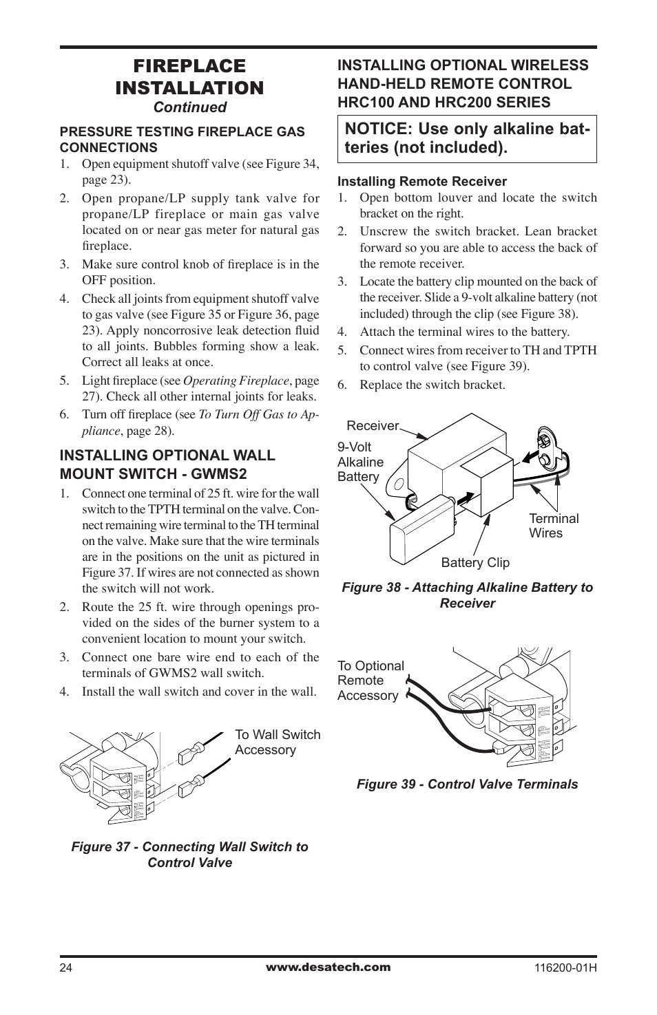 Fireplace installation | Desa (V)VC36N Series User Manual | Page 24 / 44
