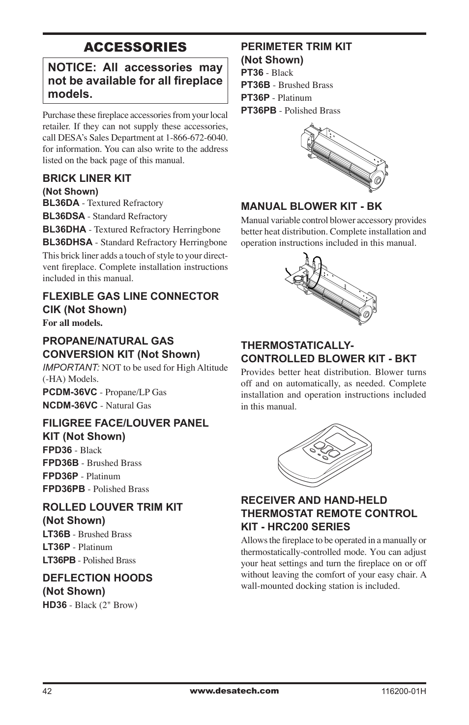 Accessories | Desa (V)VC36N Series User Manual | Page 42 / 44