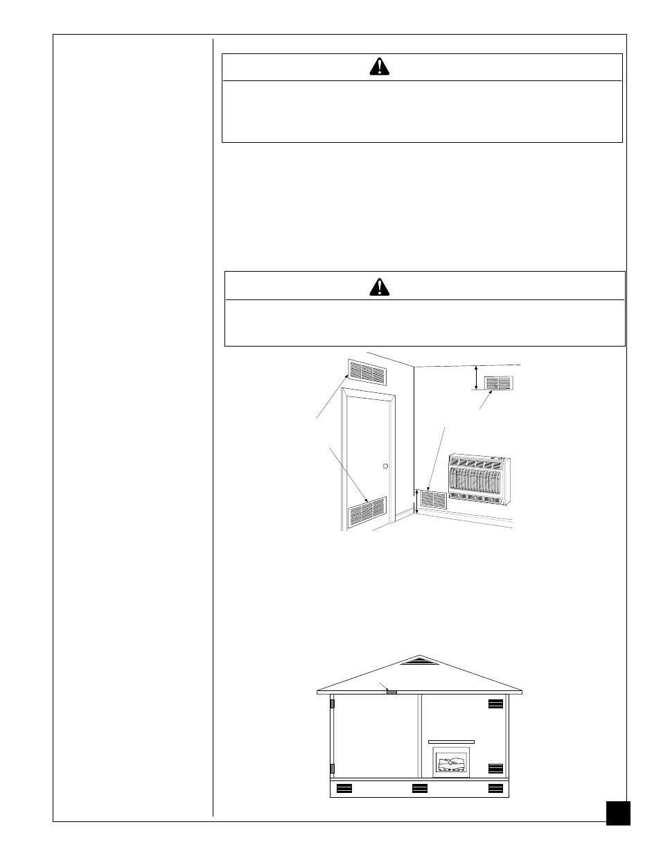 Air for combustion and ventilation, Warning, Continued | Ventilation air, Ventilation air from inside building, Ventilation air from outdoors | Desa PROPANE GAS LOG HEATER User Manual | Page 7 / 36