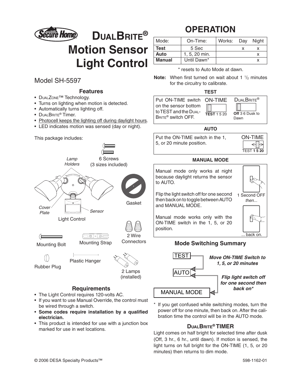 Desa DUALBRITE SH-5597 User Manual | 8 pages