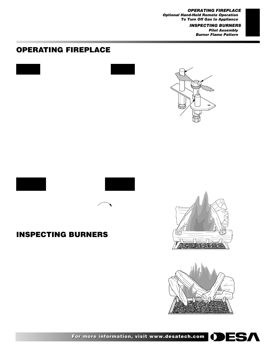 Operating fireplace, Inspecting burners, Continued | Desa VP324 User Manual | Page 17 / 30