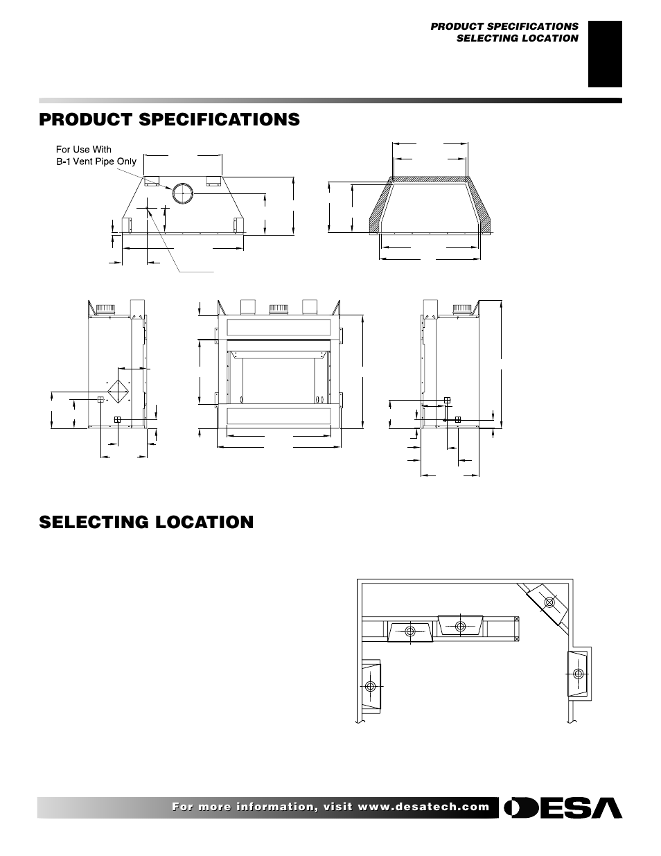 Product specifications, Selecting location | Desa VP324 User Manual | Page 5 / 30
